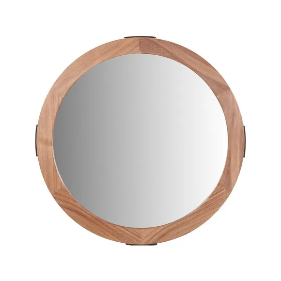 Vermont Light Walnut Wood Veneer Round Wall Mirror 4