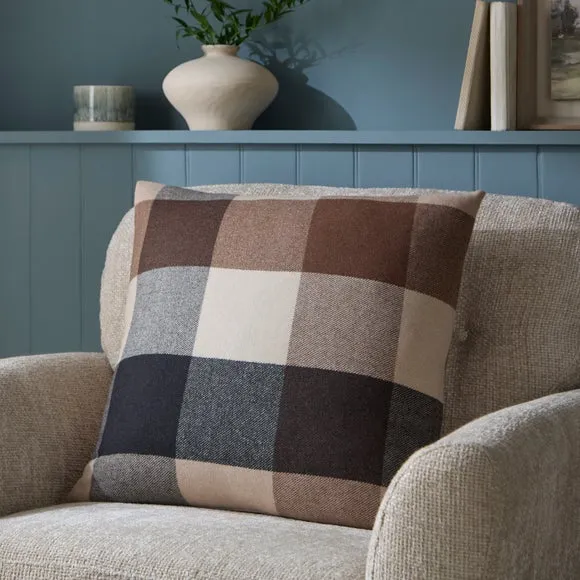 Deddington Check Wool Square Cushion 1