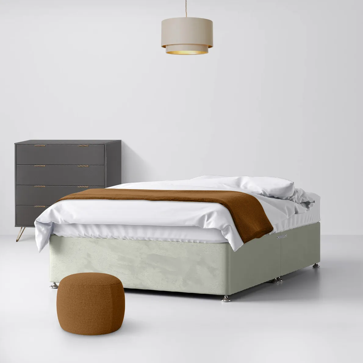 Classic Light Silver Velvet Fabric 4 Drawer Divan Bed - 6ft Super King Size