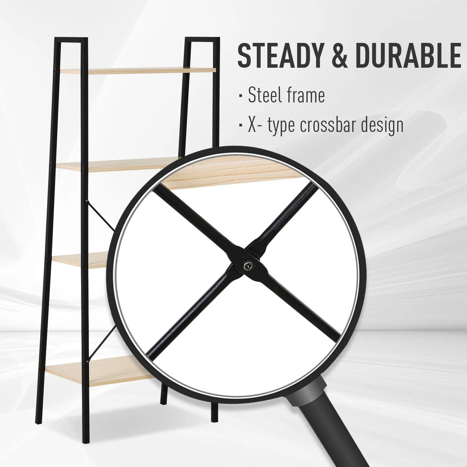 HOMCOM 4-Tier Minimalistic Ladder Shelf Unit Steel Frame Home Display Storage in Beige 6