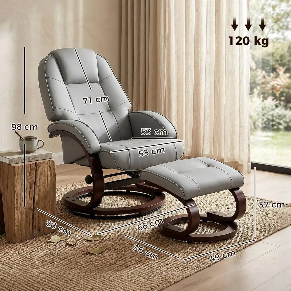 HOMCOM Recliner Chair with Footstool, Swivel Recliner Armchair, Grey 3