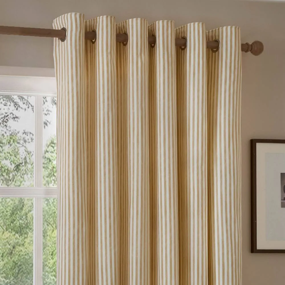 Yard Hebden Striped 100% Cotton Lined Eyelet Curtain Pair in Yellow 4