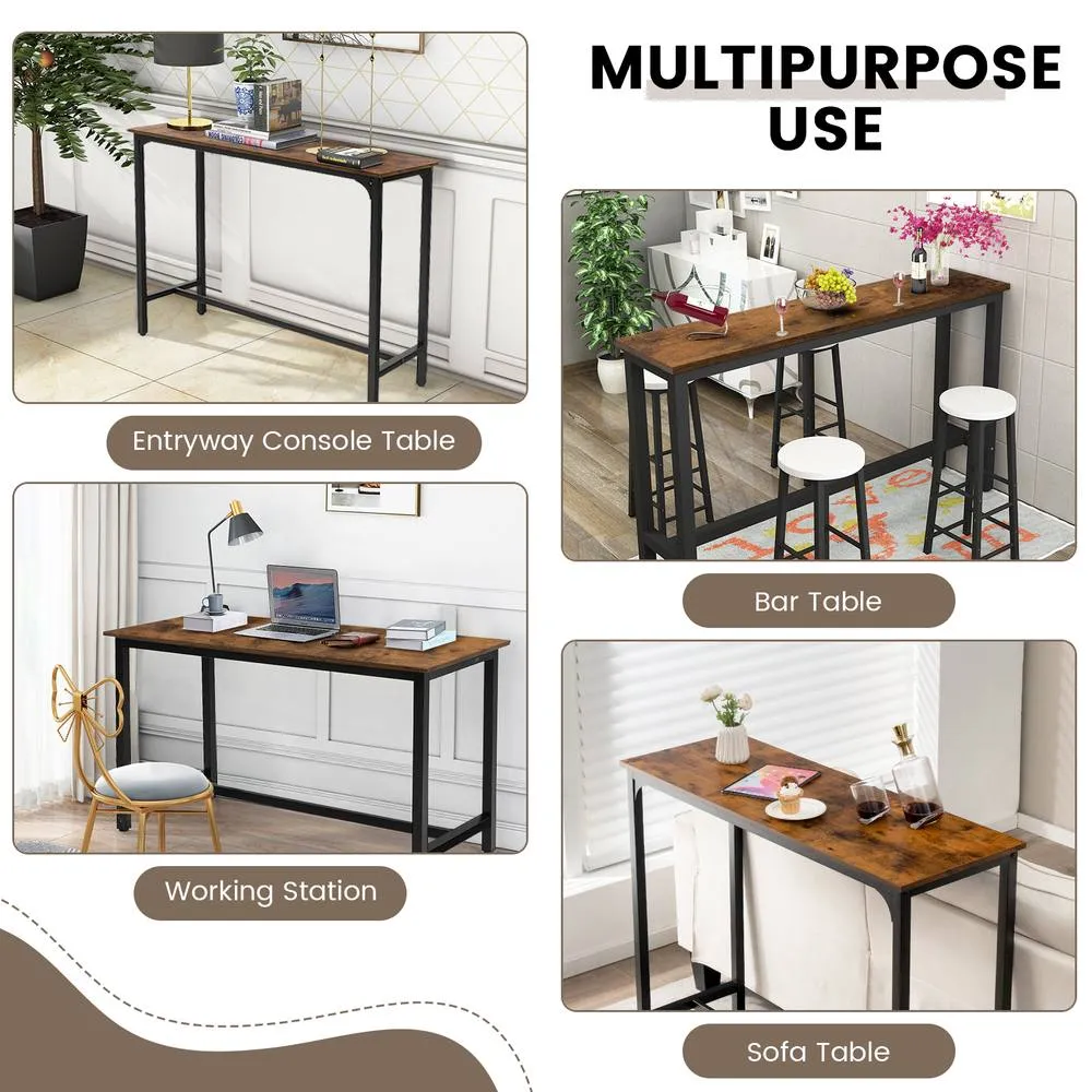 Costway 120 CM Bar Table with Footrest Counter Height Table with Steel Frame in Brown 5