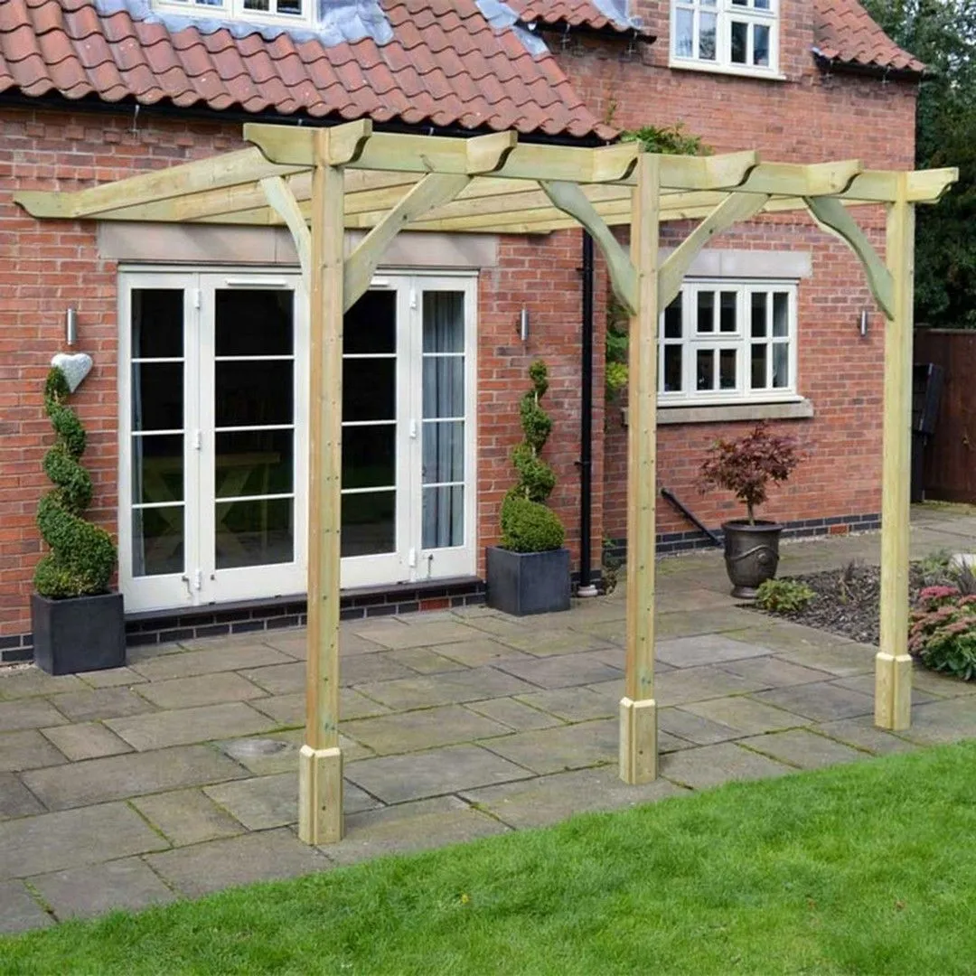 Rutland County Garden Furniture Ltd Wall Mounted Premium Pergola 3 Posts, L300 x W540 x H270 cm, Brown in Green 2