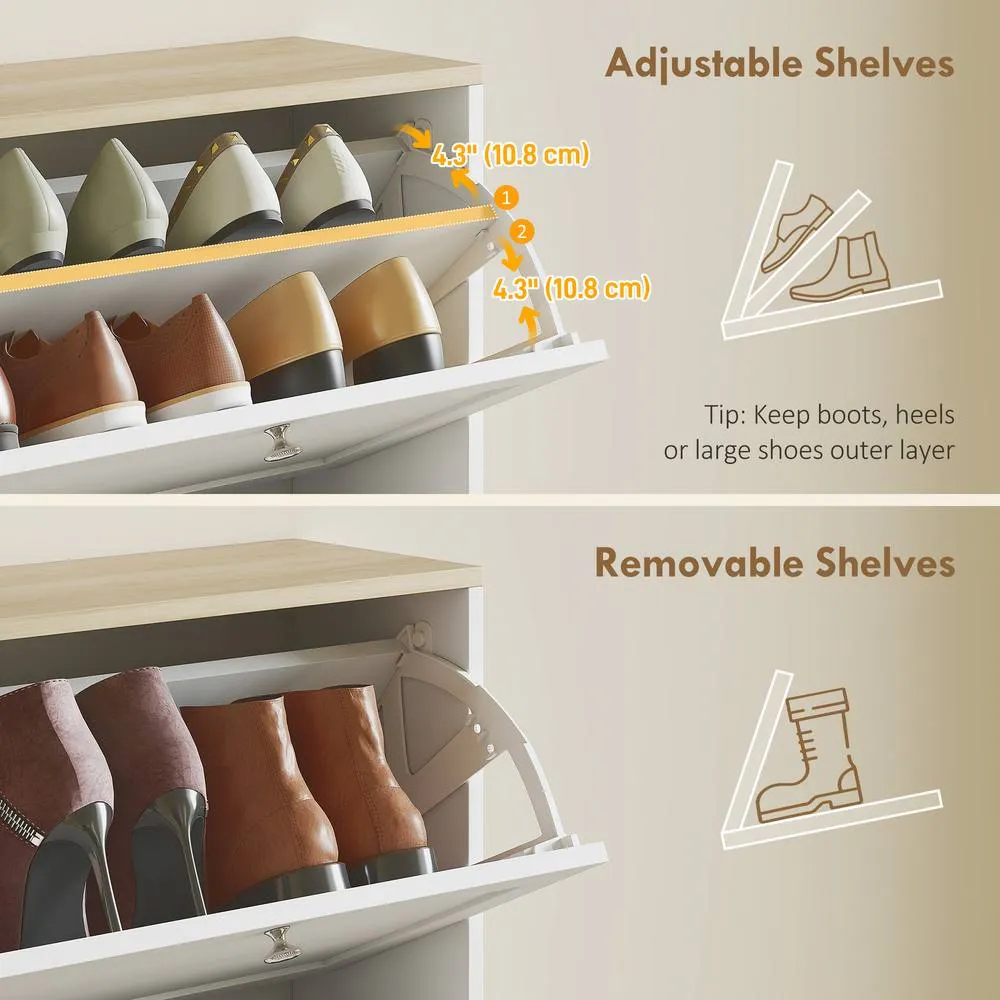 HOMCOM Narrow Shoe Cabinet with 4 Flip Drawers for 24 Pairs of Shoes White 5
