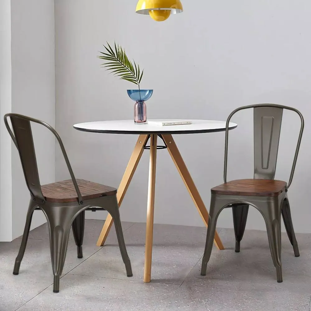 Costway Set of 4 Dining Chair Industrial Stackable Bar Stool with High Backrest in Brown 5