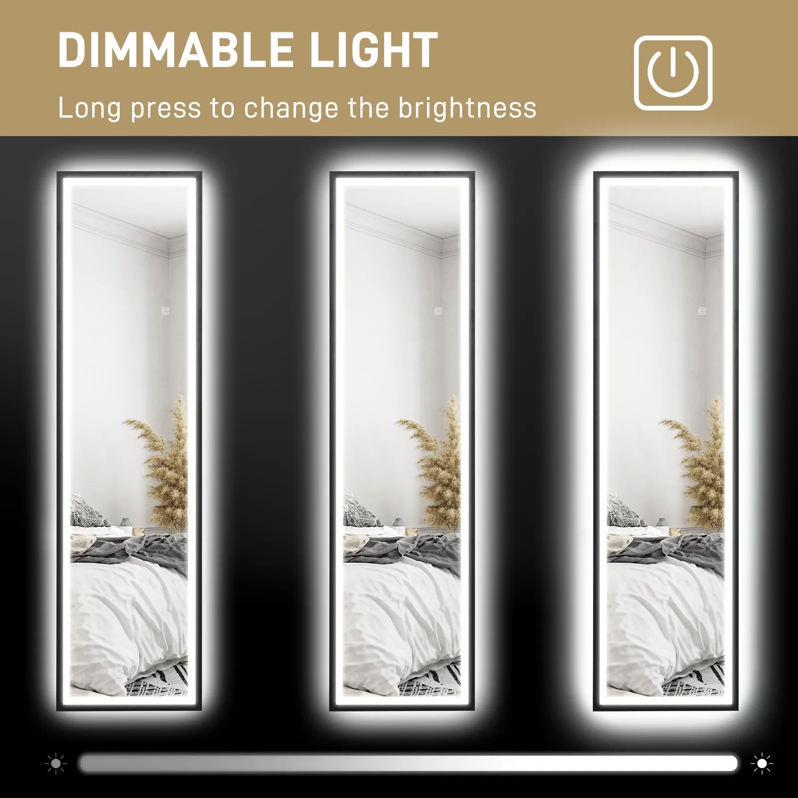 HOMCOM 150 x 40cm Full Length Mirror w/ Adjustable Lights Metal Frame Black 5