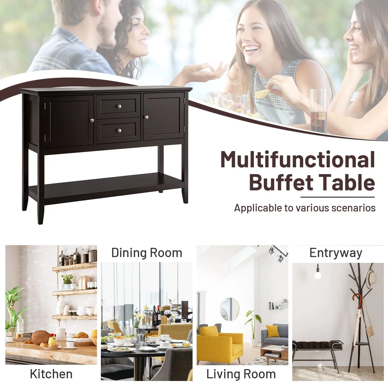 Costway Console Sofa Table Narrow Entryway Table W/ 2 Drawers & 2 Cabinets in Brown 6
