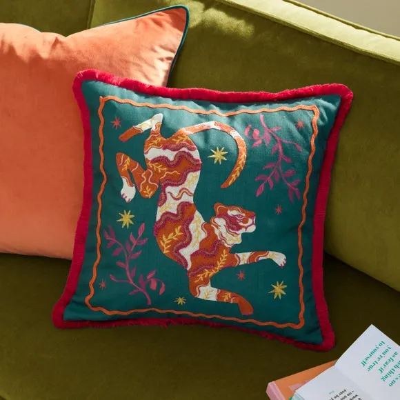 Furn. Les Animaux Tigeress Tufted Square Cushion