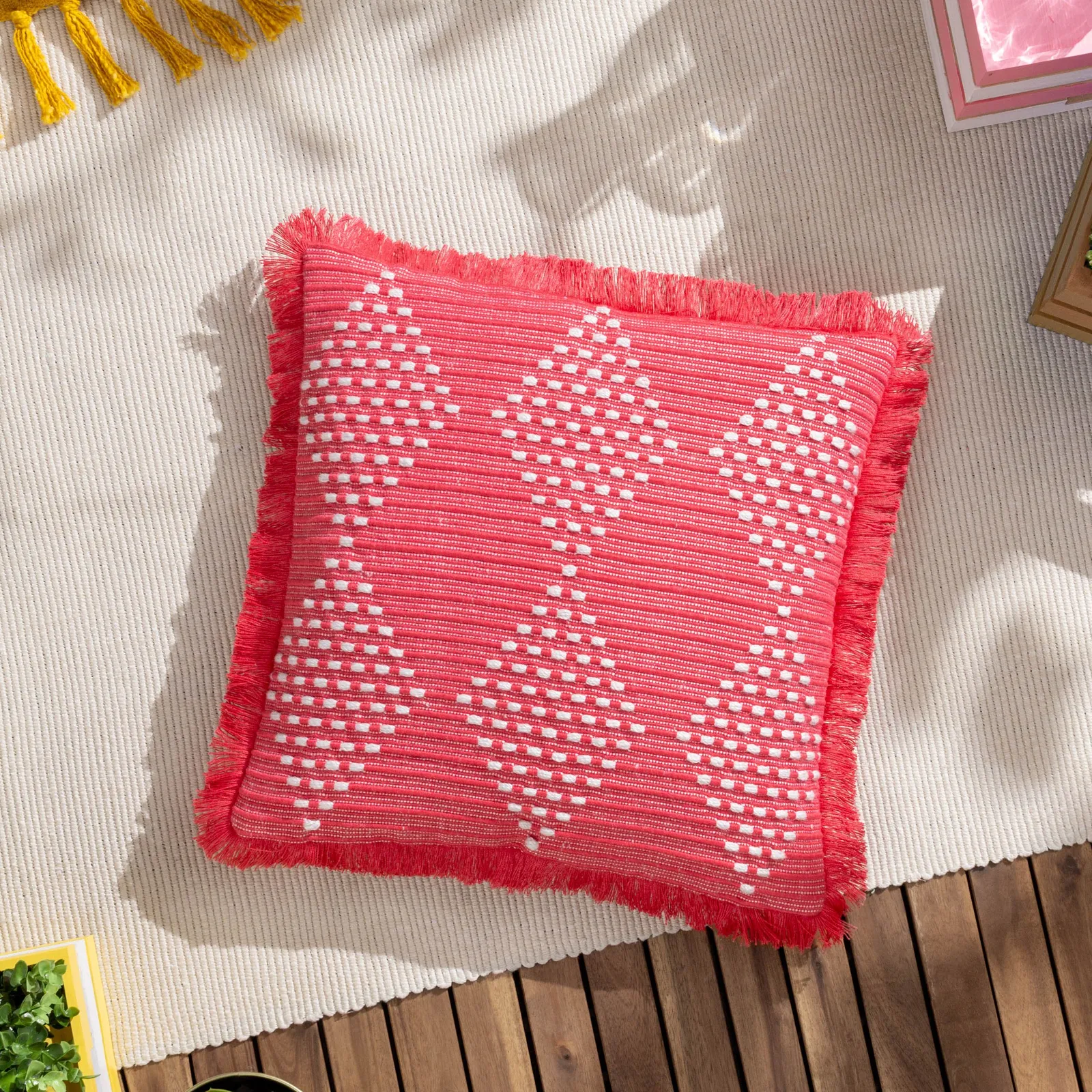 Furn Kadie Woven UV Water Resistant Outdoor/Indoor Cushion in Pink