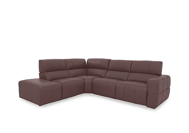 Cube Leather Power Recliner Left Hand Facing Chaise End Sofa with Power Headrest