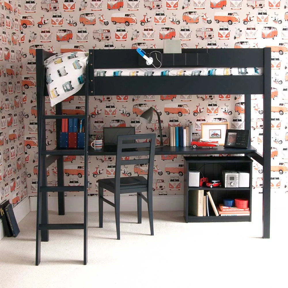 Pippin Childrens Highsleeper with Full Length Desk And Storage Bookcase