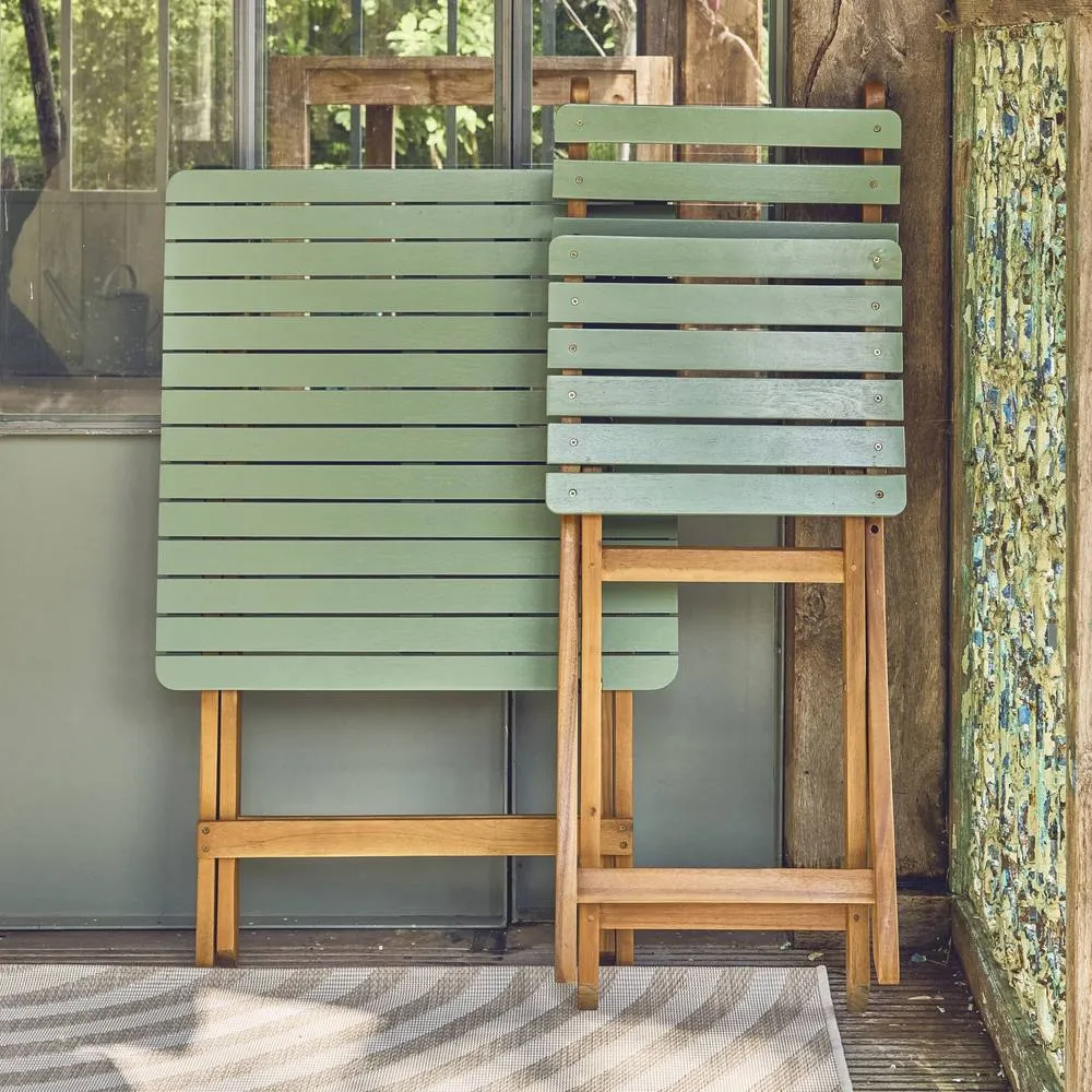 sweeek Acacia wood garden table, 2 folding chairs in Light Green 4