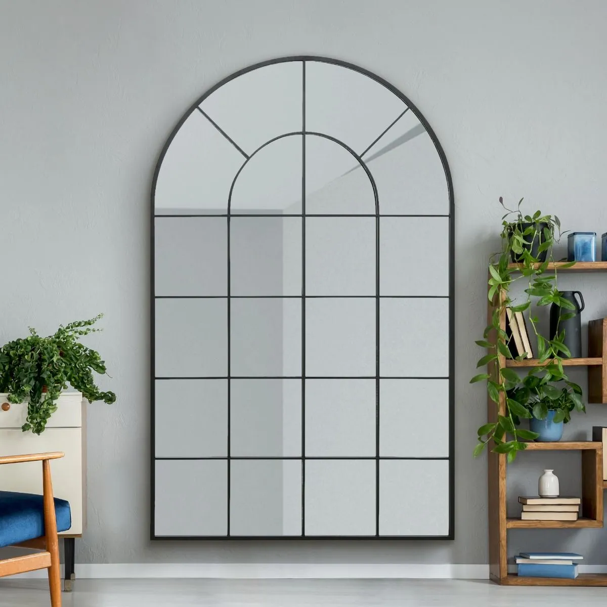 MirrorOutlet Black Framed Arched Window Leaner/Wall Mirror 75" X 47" (190x120CM) 6