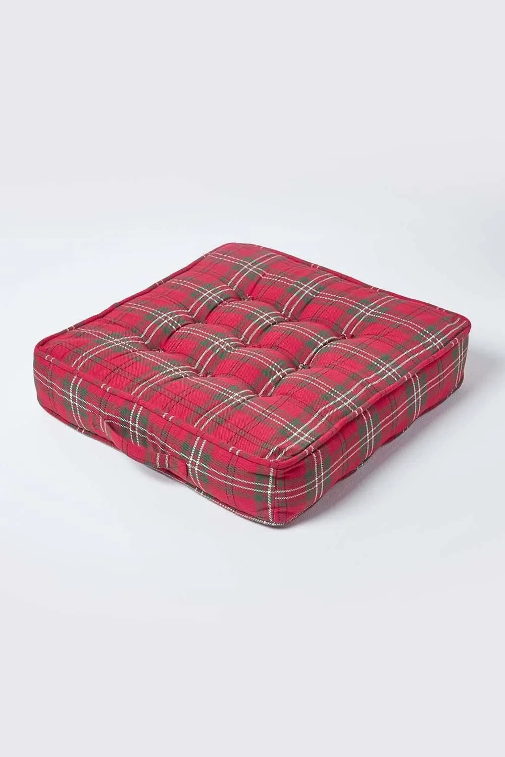 Homescapes Edward Tartan Cotton Armchair Booster Cushion in Red 2