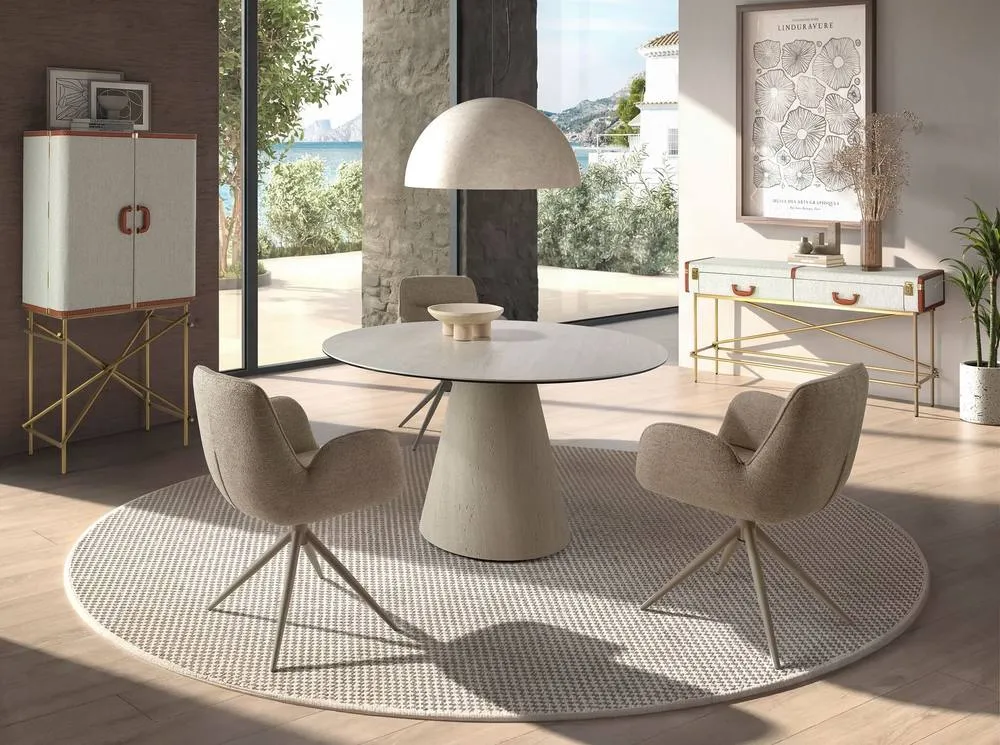 Angel Cerda Swivel Dining Chair in Fabric in Beige 6