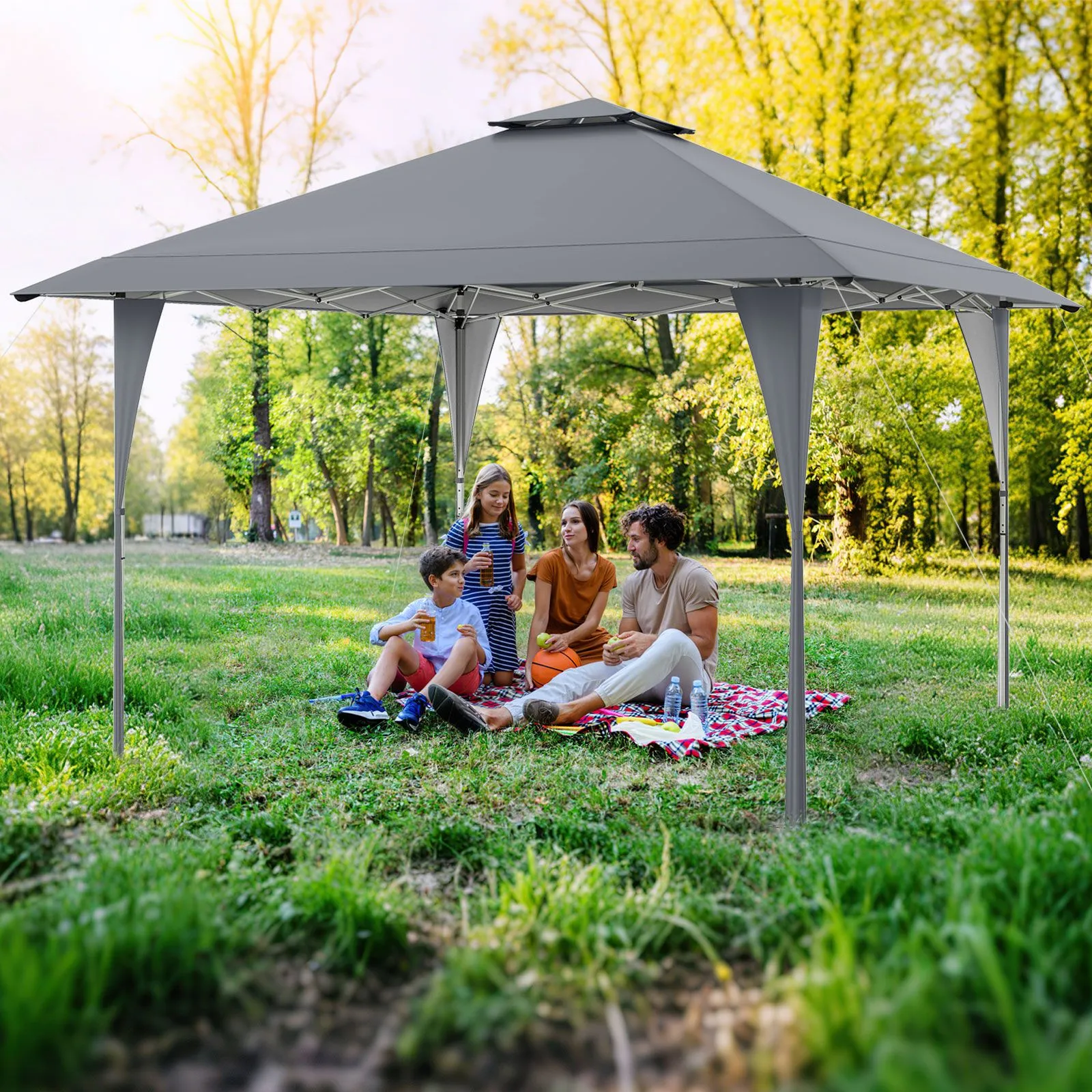 Costway 395 x 395 cm Pop up Canopy Tent Outdoor Easy Setup Gazebo in Grey 4