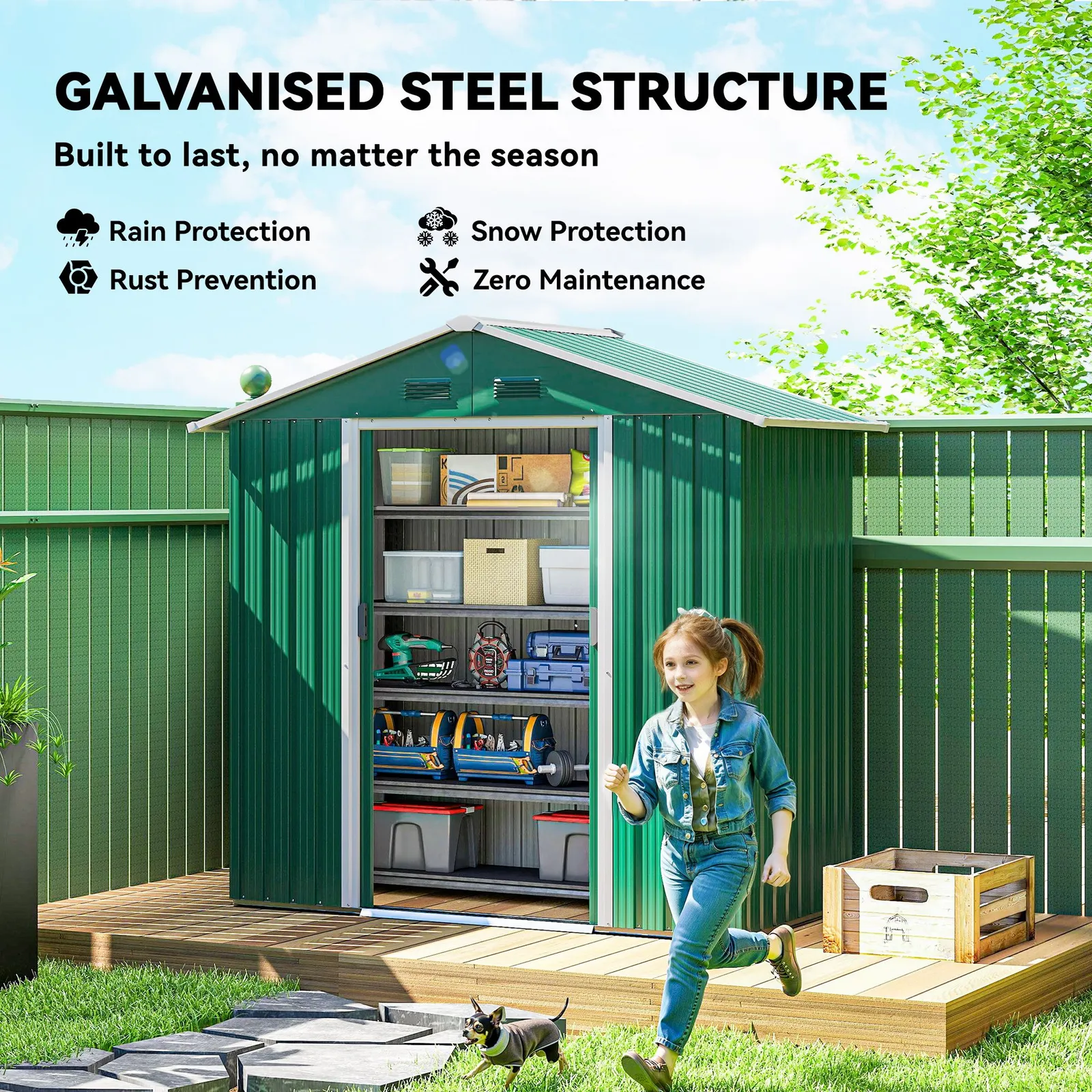 OUTSUNNY 6.5ft x 3.5ft Garden Storage Shed, Large Metal Shed in Green 4