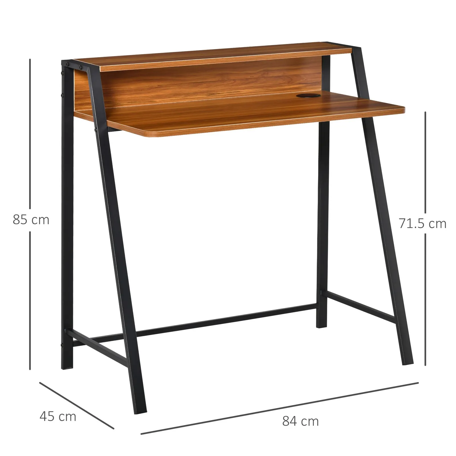 HOMCOM 2-Tier Storage Computer Workstation with Shelf, Metal Frame in Walnut 3