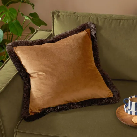 Furn. Halo Fringed Velvet Square Cushion