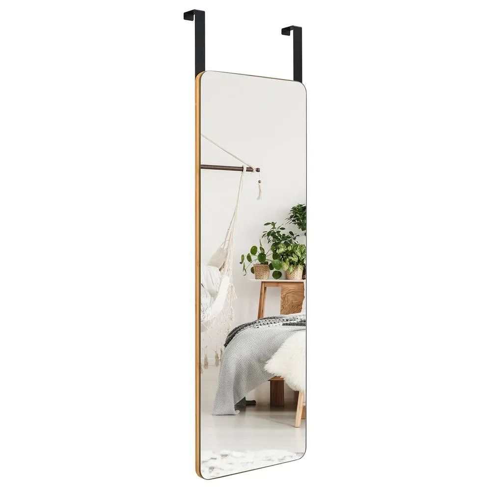 Costway Wall Mounted Mirror Over The Door Mirror w/ Hook Full Length Mirror in Natural 4