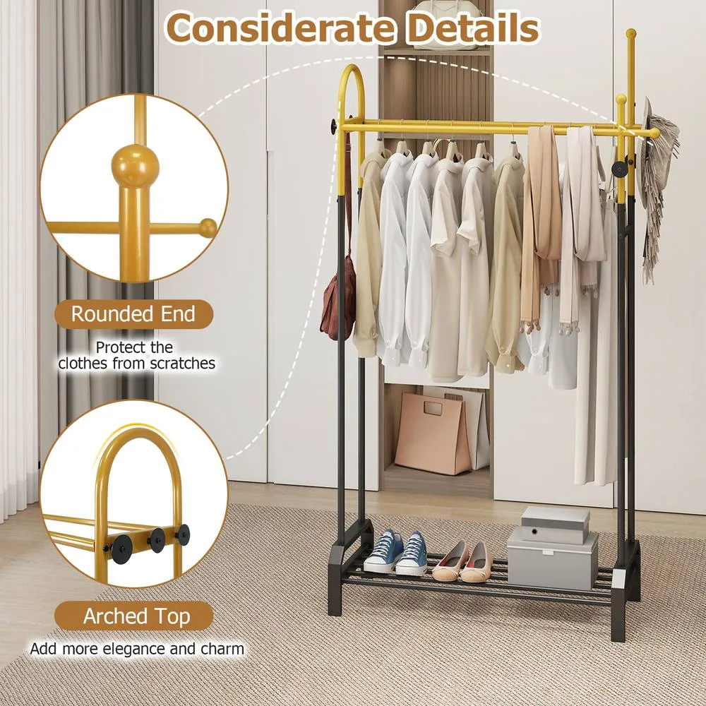 Costway Double Rods Garment Rack for Hanging Clothes in Gold 6