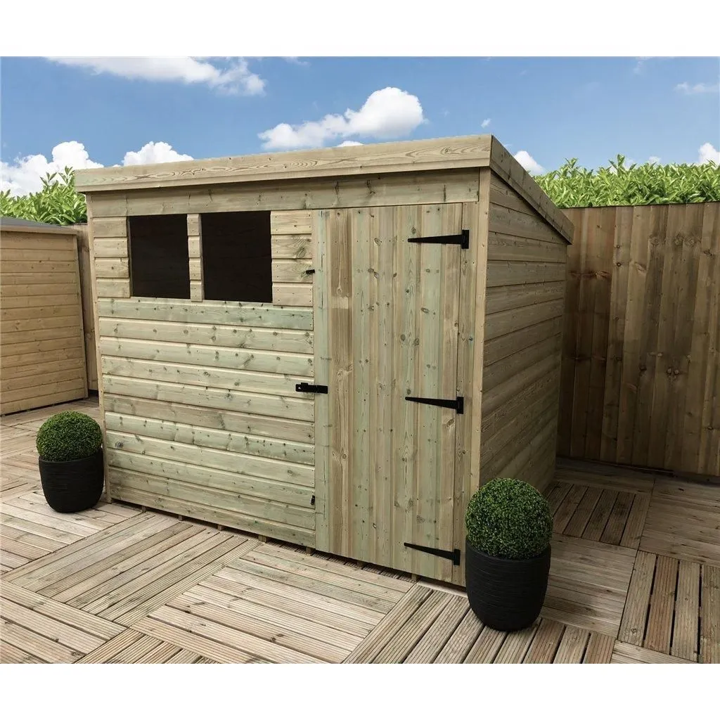 Marlborough 7 x 5 Pressure Treated Pent Garden Shed with Single Door in Natural 2