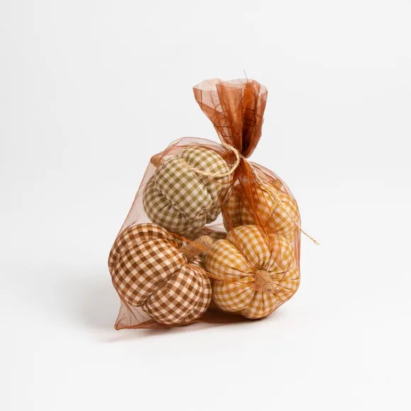 Set of 5 Gingham Decorative Fabric Pumpkins 2