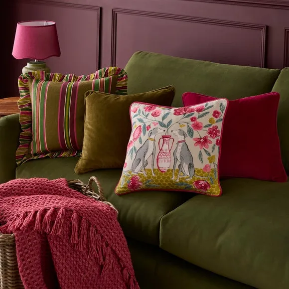 Floral Dogs Cotton Square Cushion 5