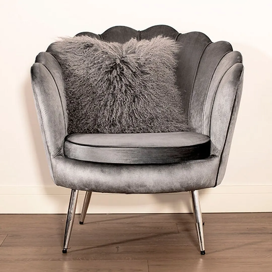 Madison & Mayfair Genuine Grey Mongolian Lambswool & Suede Cushion