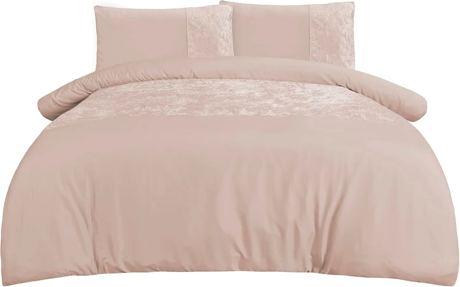 Smart Living Soft & Elegant Cosy Velvet Cuff Panel Duvet Cover Set with Pillowcases in Light Beige