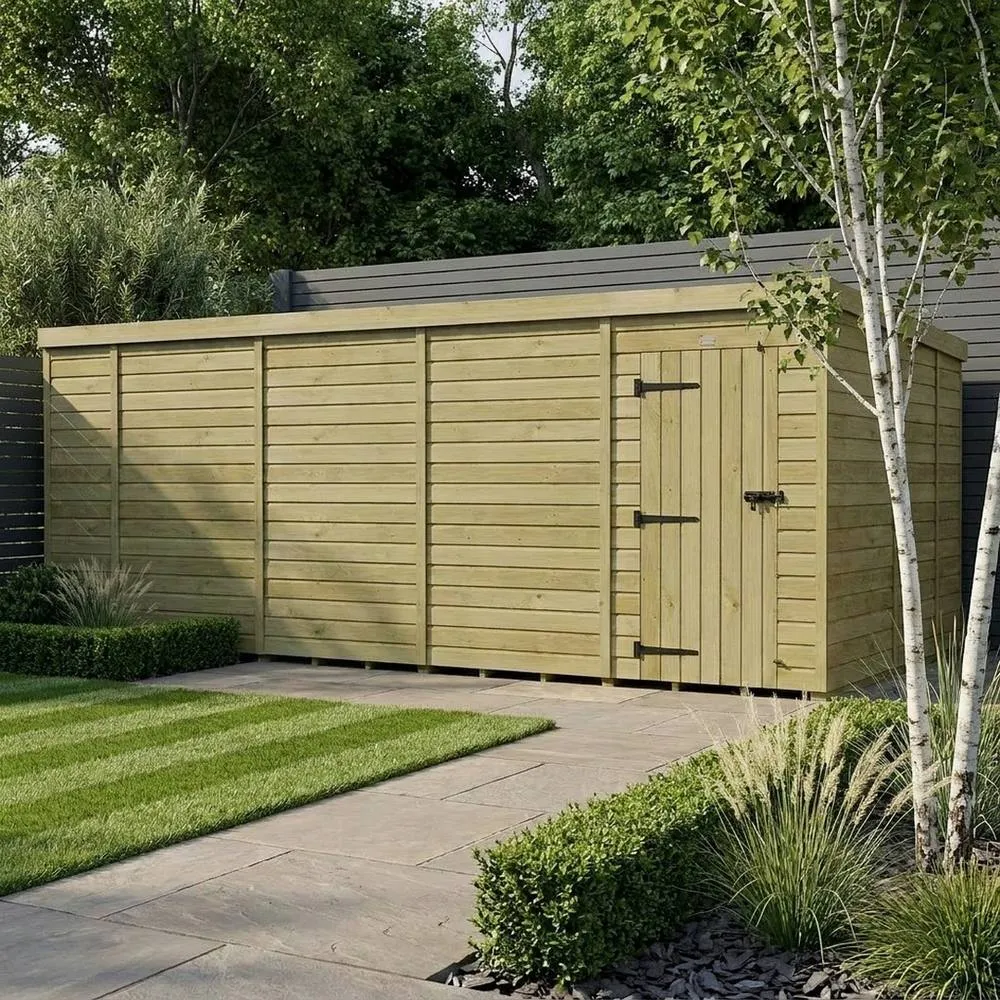 Buttercup Farm 18ft x 9ft Pent Garden Shed Single Door No Windows - Timber in Brown 2