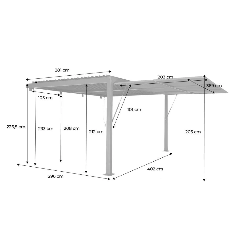 sweeek Lean to pergola with louvered roof aluminium 4 x 3m Palace + awning in Dark Grey 5