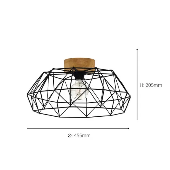 Eglo Padstow Black And Natural Metal And Wood Ceiling Light D46.5cm, Black 4