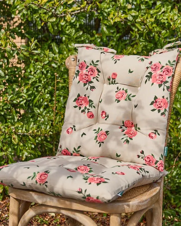Dibor Set of 4 Vintage Rose Green Summer Outdoor Garden Chair Seat Pad Cushions W40 x L40cm 2