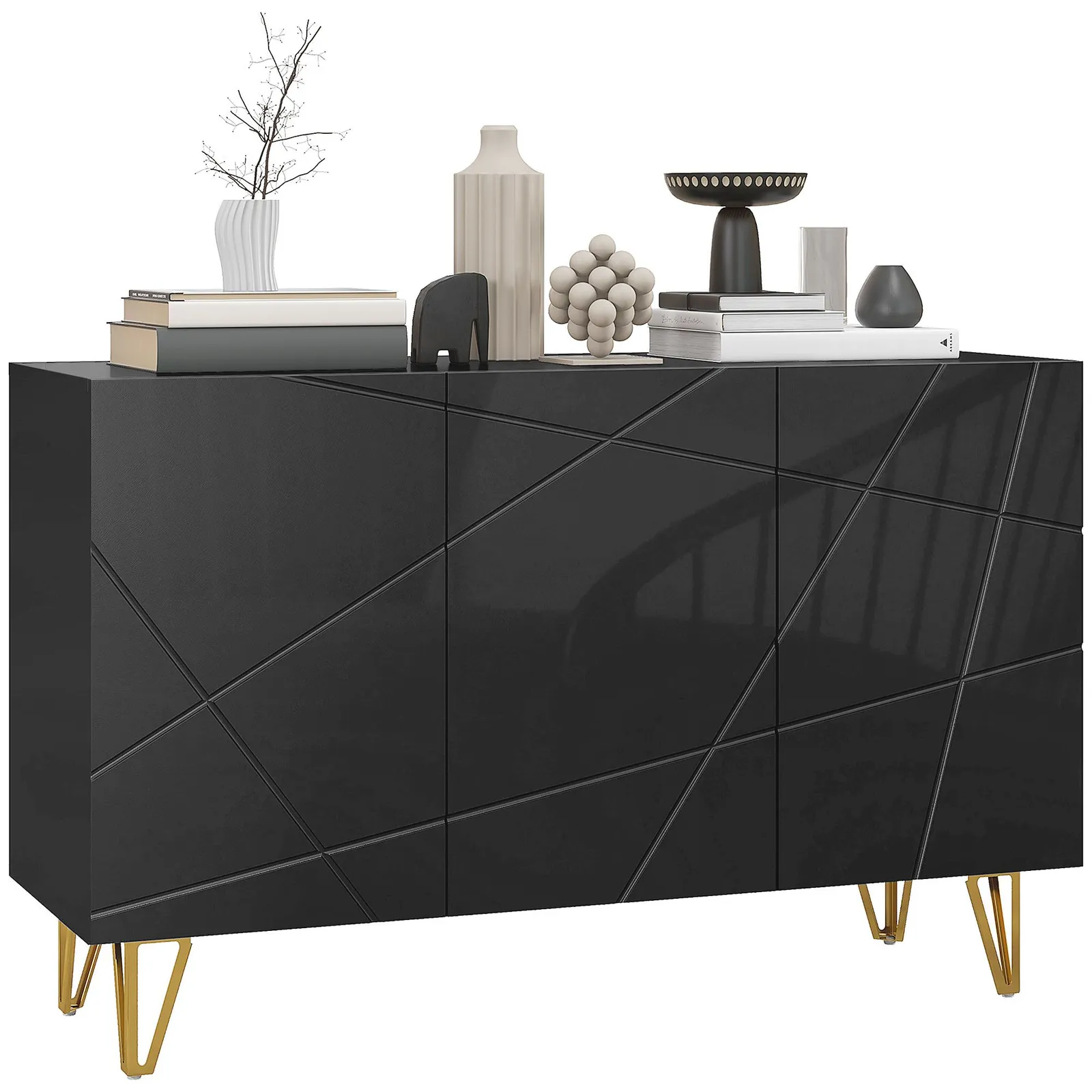 HOMCOM Storage Cabinet, Sideboard with Adjustable Shelf in Black 2