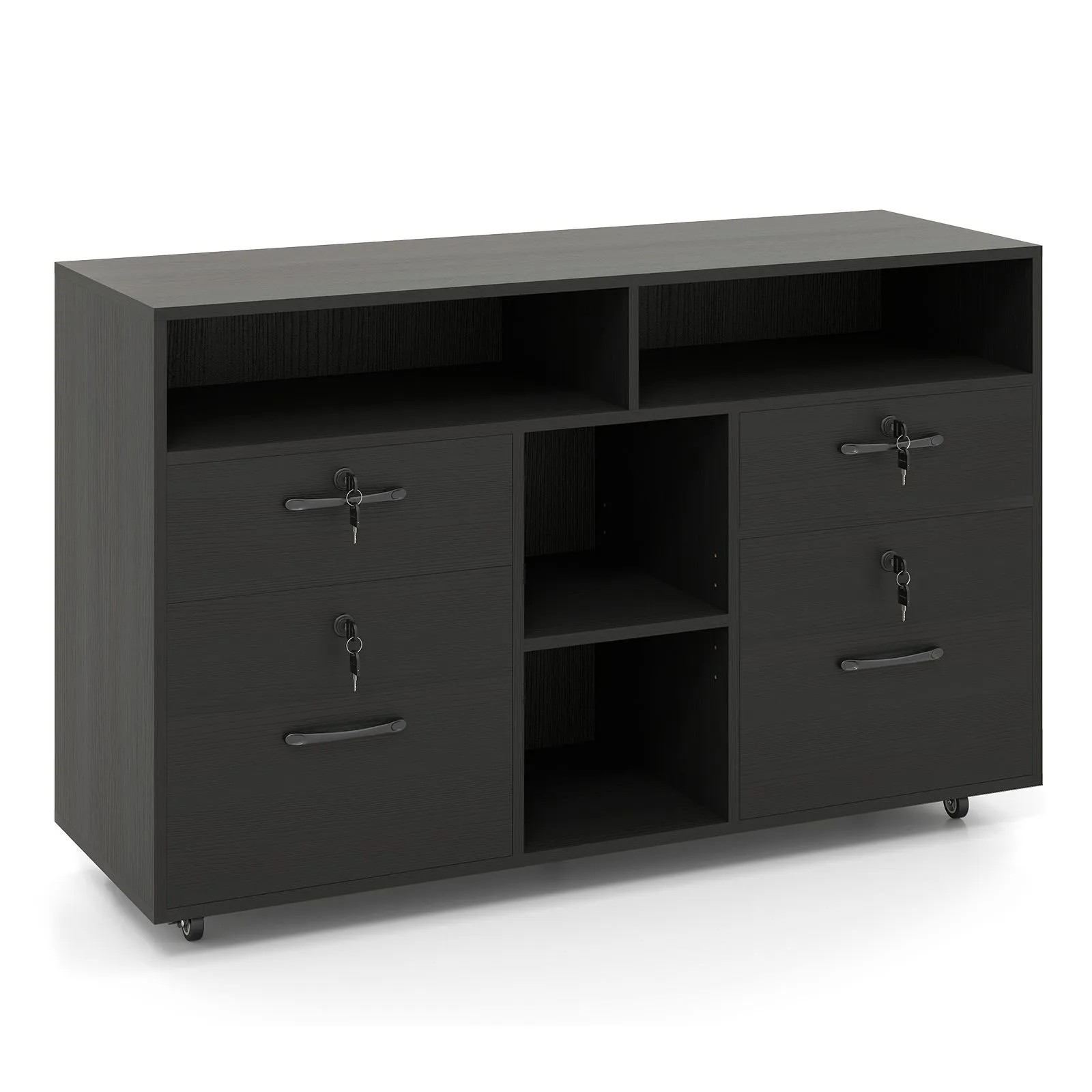 Costway File Cabinet Mobile Lateral Filing Storage Organizer with Lock in Black