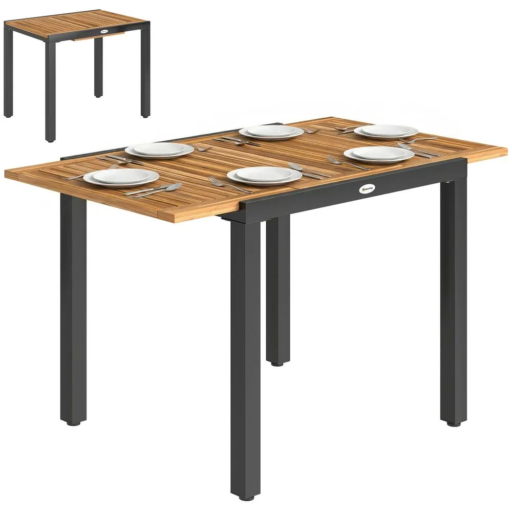 OUTSUNNY Patio Dining Table Expandable 80-120 cm in Natural 2