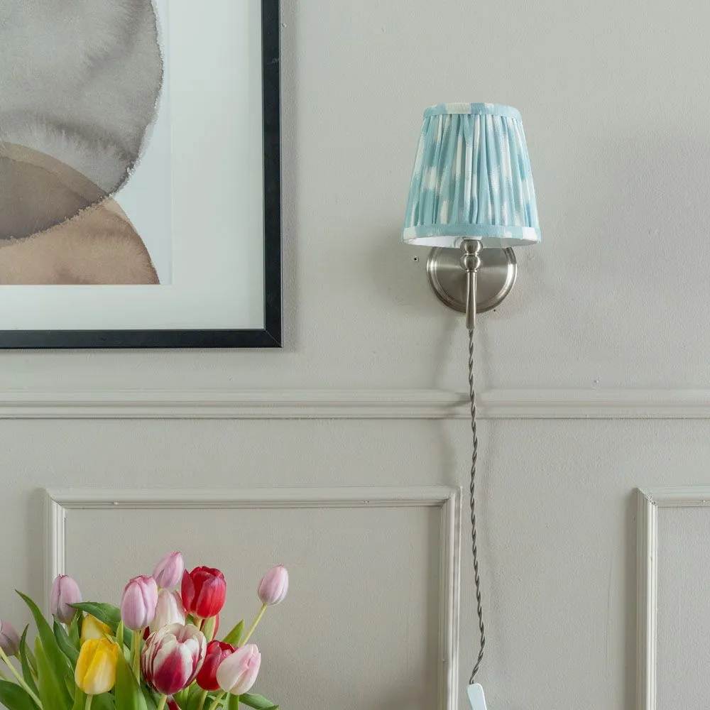 ValueLights Plug In Brushed Chrome Wall Light with Blue Pleated Fabric Tapered Lampshade 3