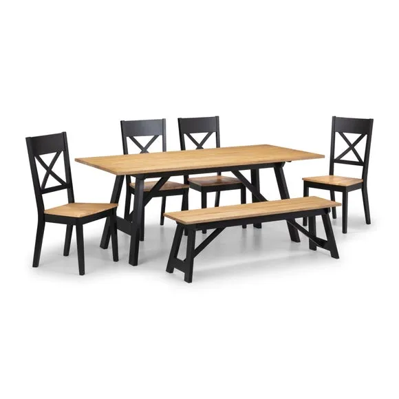Hockley 6 Seater Rectangular Dining Table with 4 Chairs and Bench, Black 2