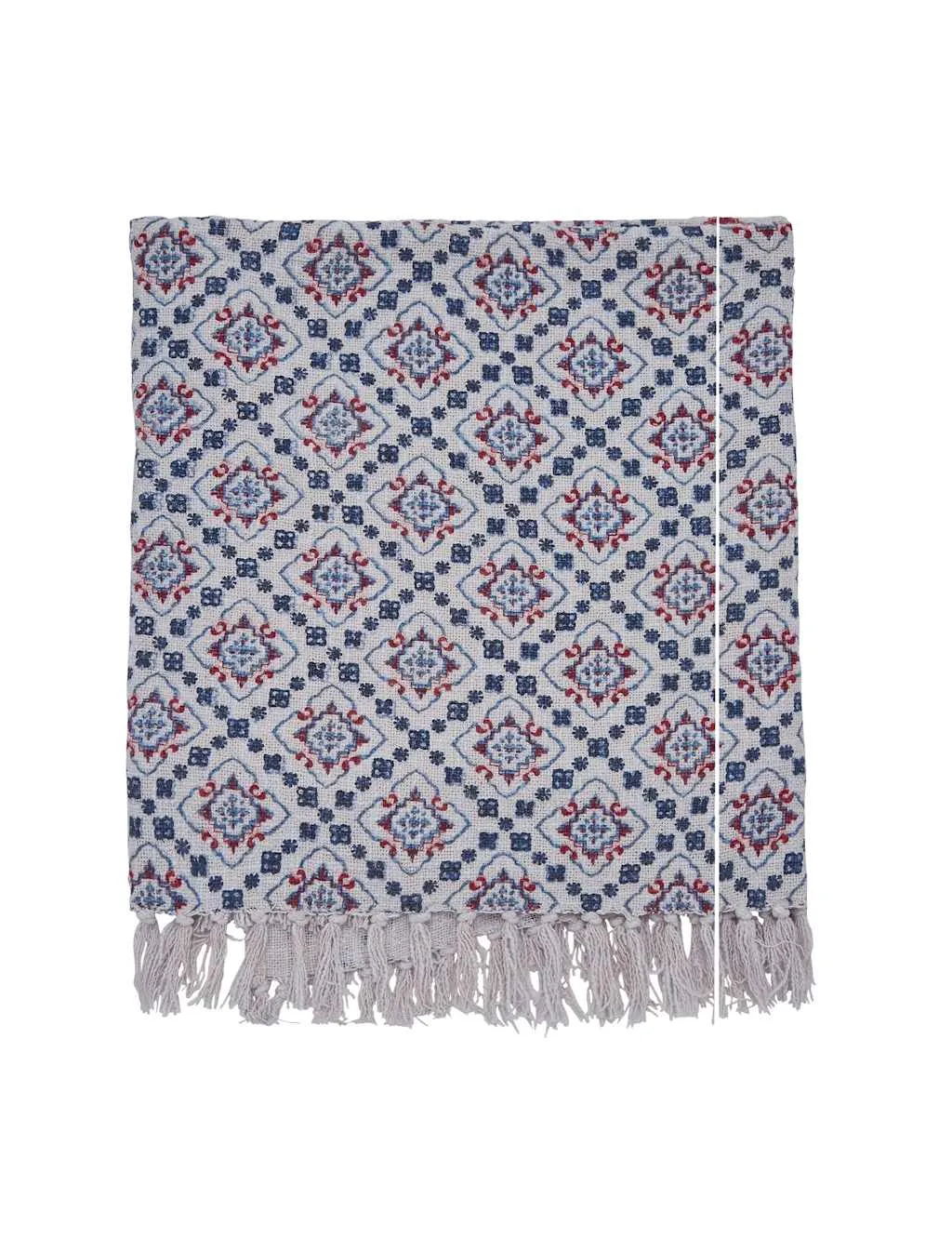 Joules Country Tiles Pure Cotton Geometric Throw Blue Mix