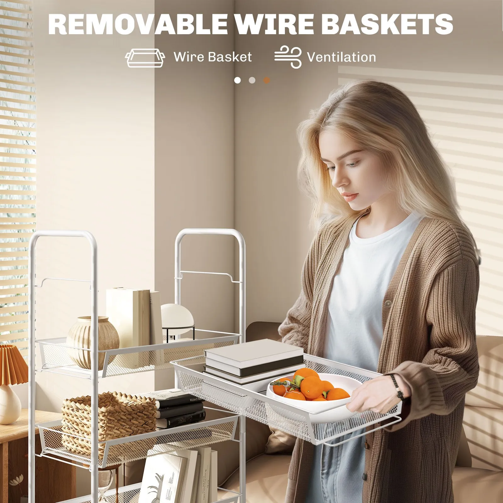 HOMCOM 5 Tier Utility Rolling Cart with Removable Mesh Baskets, White 5