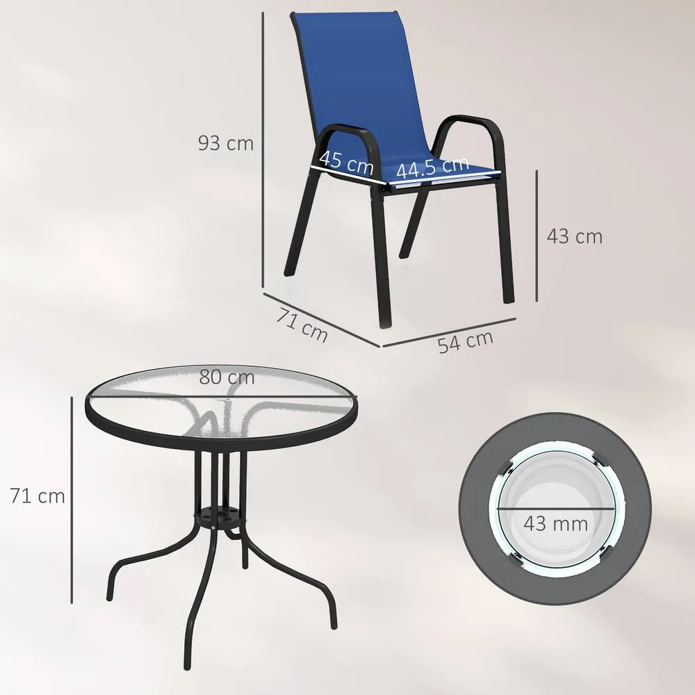 OUTSUNNY 5 PCs Garden Furniture Set, Round Table & Stackable Chairs, Blue in Dark Blue 3