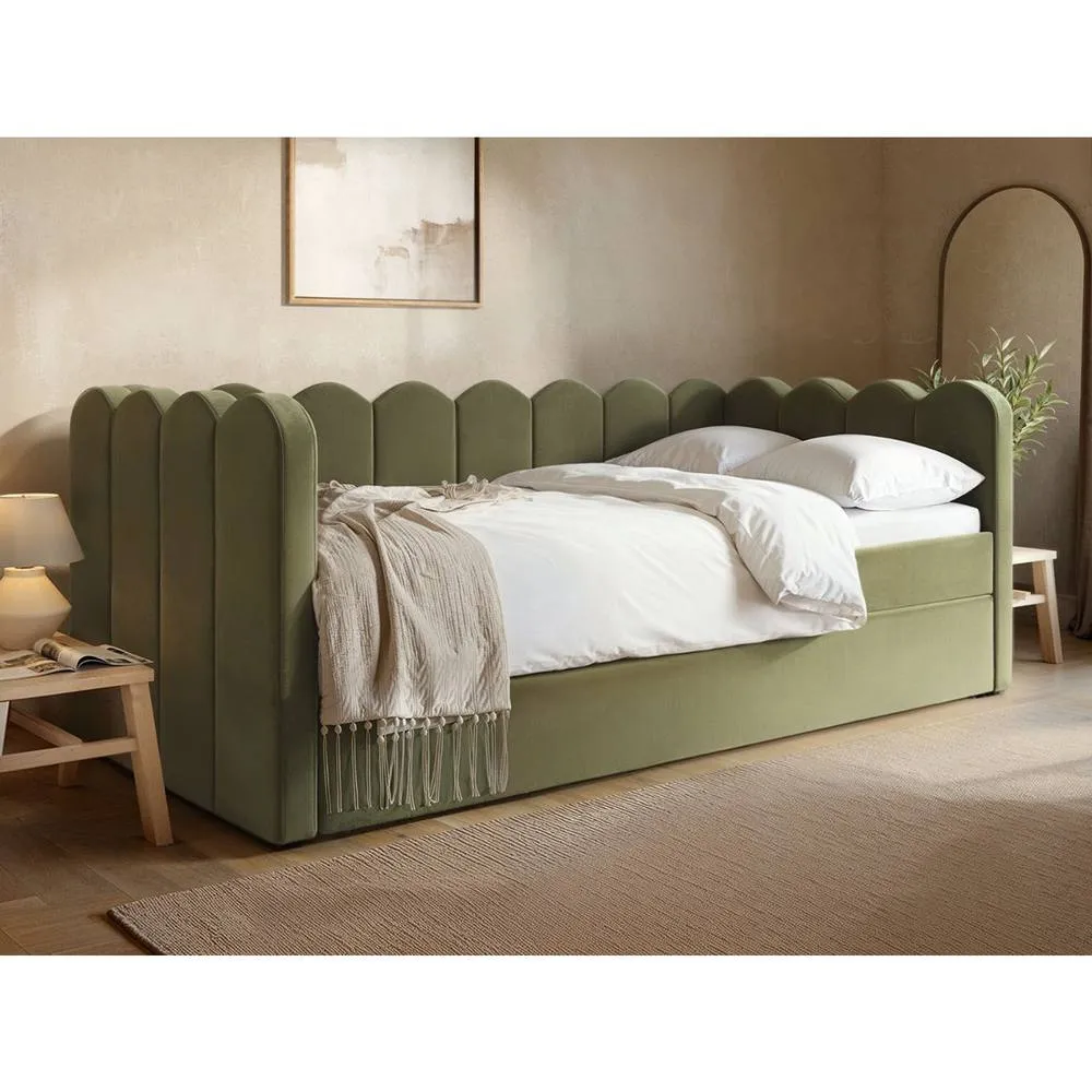 Flair Esme Cloud Fabric Day Bed with Trundle in Green 1