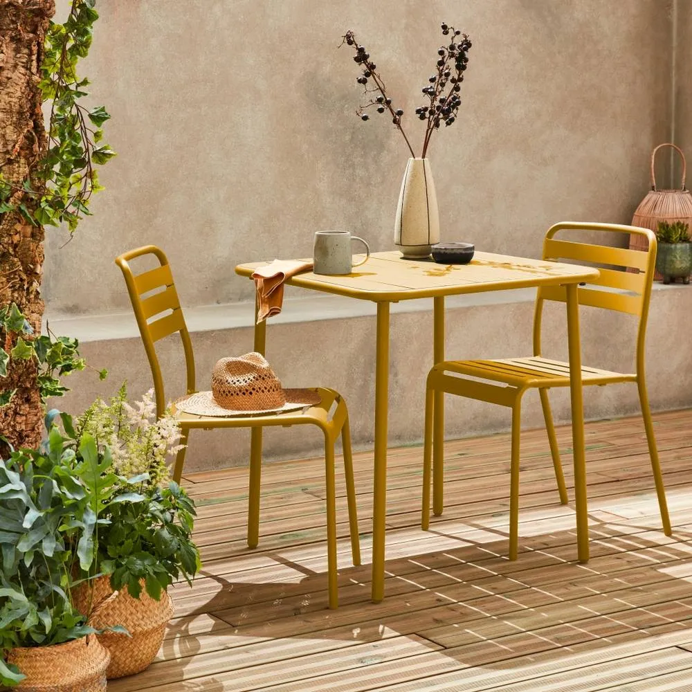 sweeek 2-seater Square Steel Garden Table Set With Chairs in Yellow