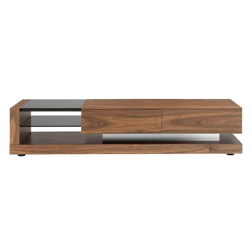 Angel Cerda Walnut TV Cabinet with Black Tinted Glass Top in Brown 2