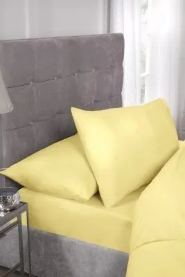 New Edge Blinds Percale Collection 180 Thread Count Percale Fitted Sheet in Yellow