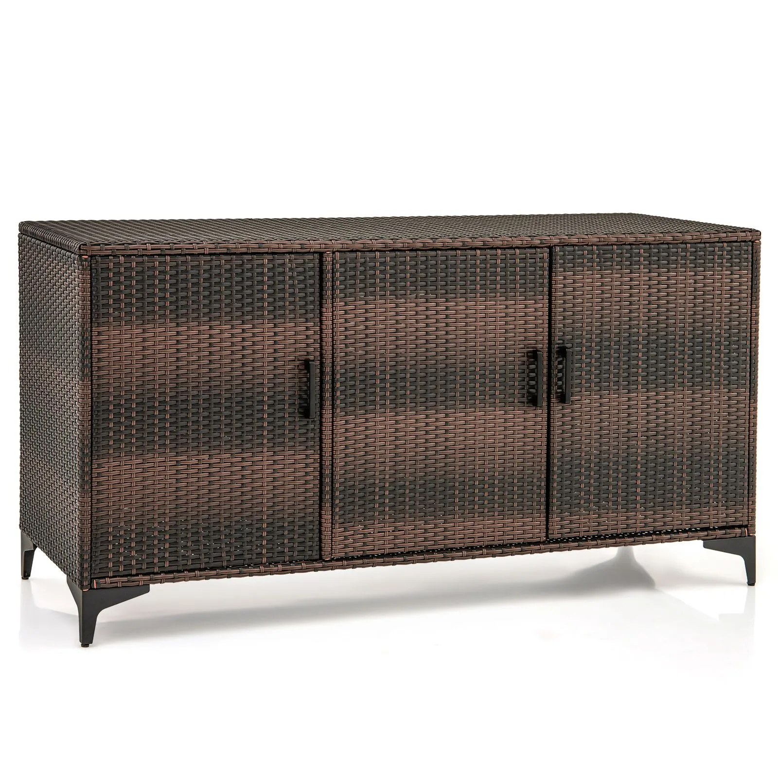 Costway 318 L Patio Wicker Storage Cabinet 3 Door Deck Box Indoor PE Rattan Storage Bin in Brown 2