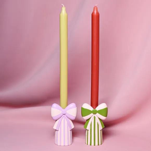 Raspberry Blossom Set of 2 Bow Candlestick Holders