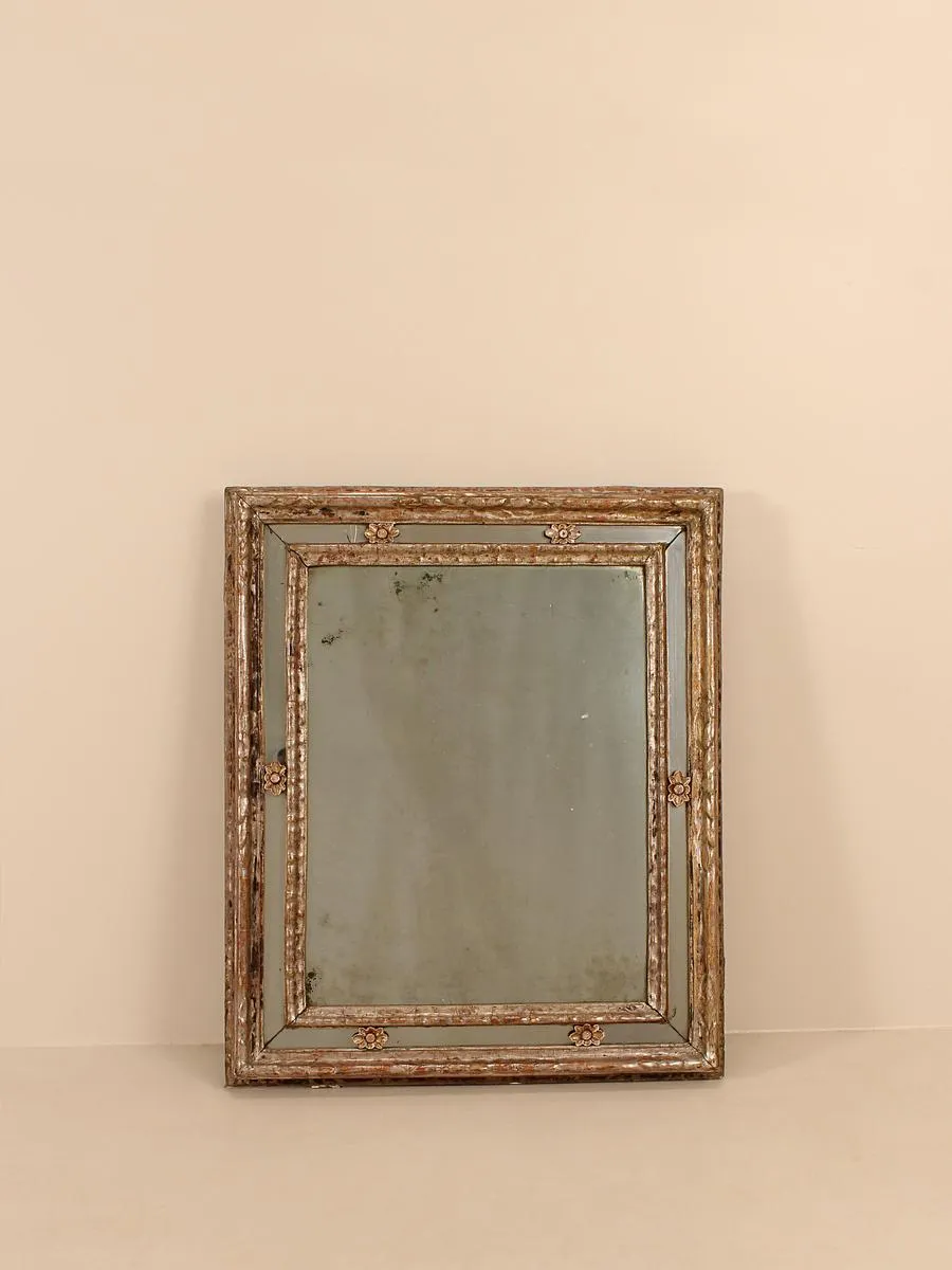 Vintage Silver Gilded Mirror, Foxed Glass, France